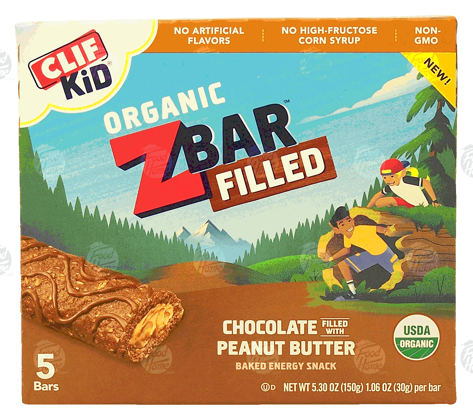 Clif Bar(R) Kid organic Z Bar; chocolate filled with peanut butter baked energy snack, 5-bars Full-Size Picture